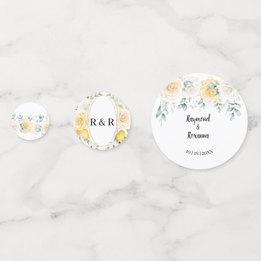 Confettis pour réception de mariage Citrons & Rose (Devant)