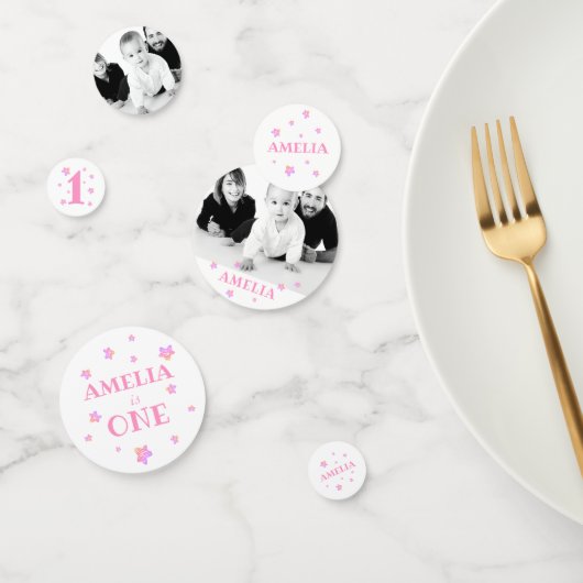 Confettis Premier anniversaire Pink Photo fête d'anniversair (Groupe)