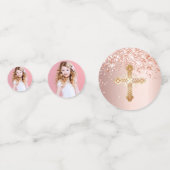 Confettis Première sainte communion rose photo d'or (Derrière)