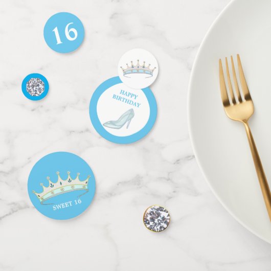 Confettis Princesse 16e anniversaire sur bleu turquoise & bl (Groupe)