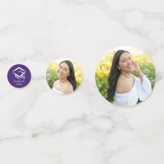 Confettis Purple 3 Photo Graduation Moderne Script Hearts Ca (Derrière)