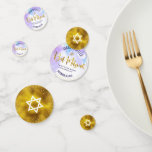 Confettis Purple Aquarelle Bat mitzvah Gold Foil Script<br><div class="desc">Ajoutez un peu de style à votre fête préférée de Bat mitzvah avec ce confetti de table personnalisable ! Étonnant, moderne, brillant écriture manuscrite de faux feuille d'or, Star of David et de petits points contre un arrière - plan d'aquarelle violet clair d'un côté mélange avec une étoile blanche de...</div>