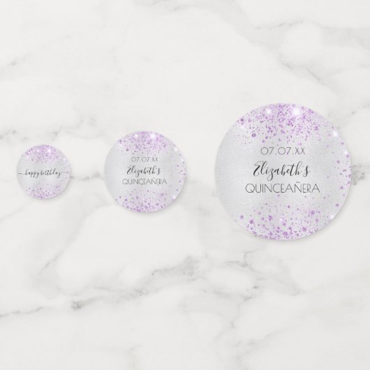 Confettis Quinceanera argent violet parties scintillant robe (Devant)