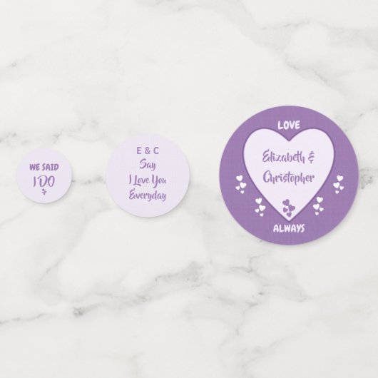 Confettis Réception de mariage Purple et Lilac coeurs table (Devant)