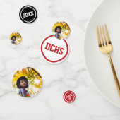 Confettis Red Modern Circles Photo Graduation (Groupe)