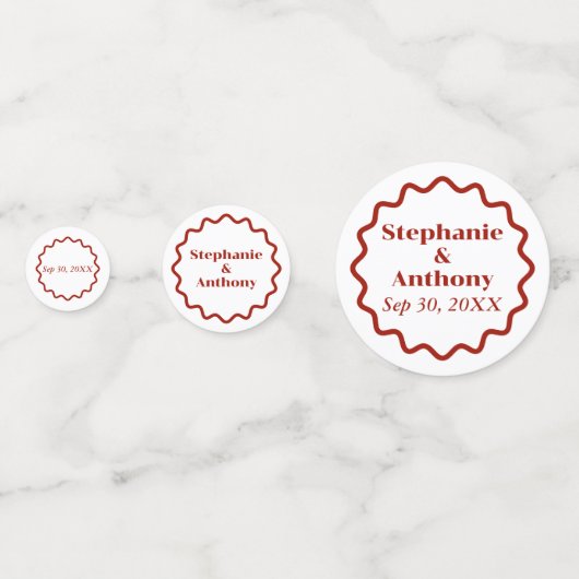 Confettis Retro 1950s Wavy Edge Mariage rouge foncé (Devant)