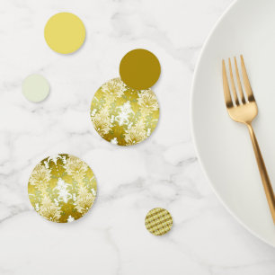 Confettis Retro Gold Green Mariage damassé