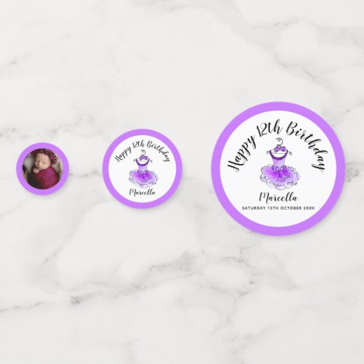 Confettis Robe tutu violet 12e anniversaire photo personnali (Derrière)