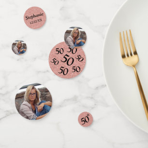 Confettis Rose Gold 50e Anniversaire Photo Paillettes Table