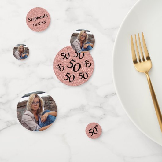 Confettis Rose Gold 50th Birthday Photo Parties scintillant  (Groupe)