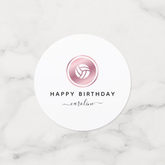 Confettis Rose Gold Volleyball Cute Girly Nom Sport Thème (Petit recto)