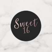 Confettis Rose & Noir Moderne Chic tendance Sweet 16 Party (Petit recto)