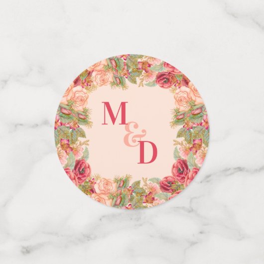 Confettis Roses d'aquarelle et table de réception Parties sc (Petit recto)