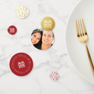 Confettis Rouge or & blanc Bambou Double Bonheur Chinois