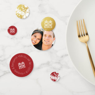 Confettis Rouge or & Blancs Double Bonheur Chinois