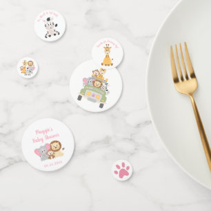 Confettis Safari animal sauvage rose bébé fille douche