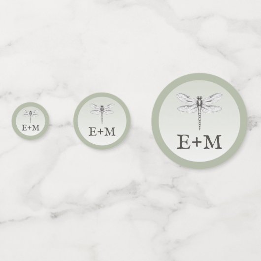 Confettis Sage Green Dragonfly Monogram Mariage (Devant)