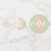 Confettis Sage rustique Vert & rose Floral 1er Anniversaire (Derrière)