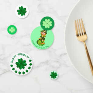 Confettis Saint Patrick's Day Shamrocks & Cute Leprechaun