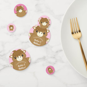 Confettis Scottish Highland Baby shower de vache rose