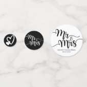 Confettis Script noir et blanc M. et Mme Mariage Hearts (Devant)