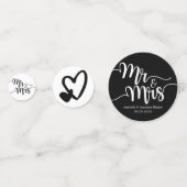 Confettis Script noir et blanc M. et Mme Mariage Hearts (Derrière)