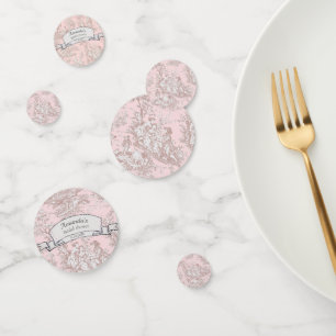 Confettis Serviette de douche vintage toile de Jouy rose dor