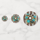 Confettis Steampunk Clock and Turquoise Roses on Striped (Devant)