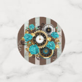 Confettis Steampunk Clock and Turquoise Roses on Striped (Petit recto)