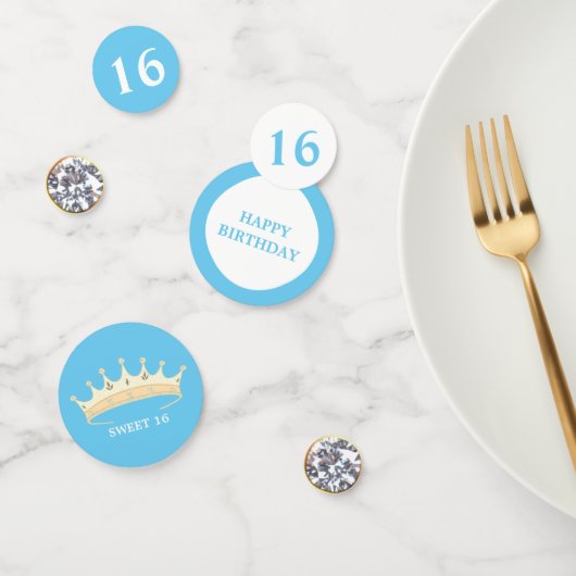 Confettis Sweet 16e anniversaire sur bleu turquoise & blanc (Groupe)