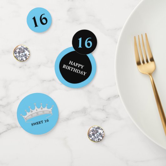 Confettis Sweet 16e anniversaire sur bleu turquoise & noir (Groupe)
