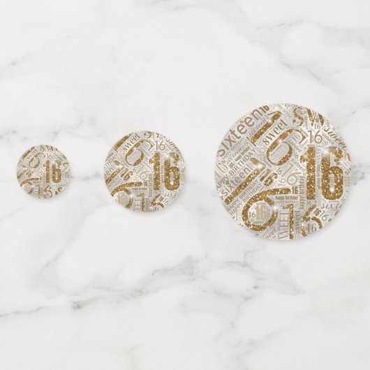 Confettis Sweet sixteen Sparkle Word Cloud Gold ID265 (Devant)