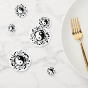Confettis Symbole Yin & Yang noir et blanc de style tatouage
