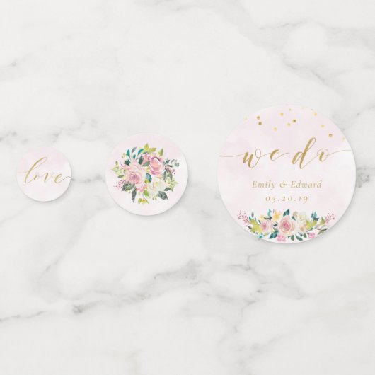 Confettis Table de mariage personnalisée Fleurs rose pastel (Devant)