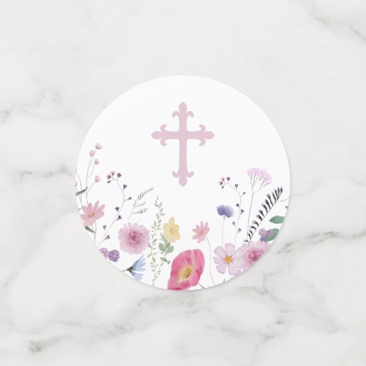 Confettis Table fleur sauvage de baptême circulaire (Petit recto)