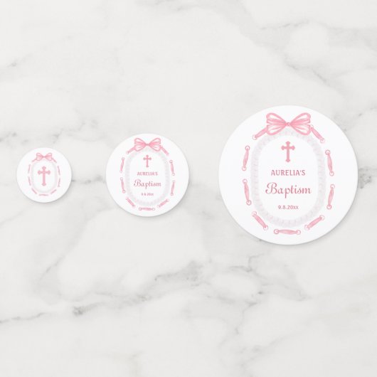 Confettis Tableau de Baptême du cadre de ruban rose (Derrière)