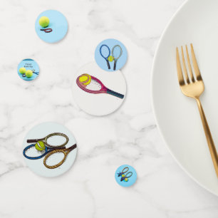 Confettis Tennis ball et raquette Joyeux anniversaire bleu