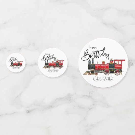 Confettis Train Rouge "Votre Nom" Table d'Anniversaire Confe (Devant)