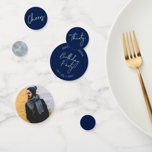 Confettis Trente | Silver & Navy Modern 30th Birthday Photo (Groupe)