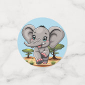 Confettis Un bébé éléphant qui sonne heureux dans la savane  (Petit recto)