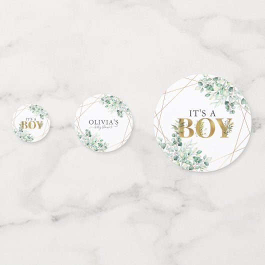 Confettis Vert moderne C'est un garçon Baby shower Eucalyptu (Derrière)