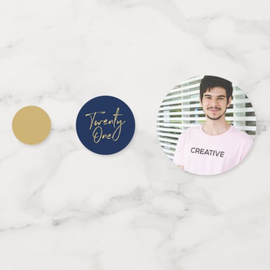 Confettis Vingt-et-une Gold & Navy Moderne 21e fête d'annive (Derrière)