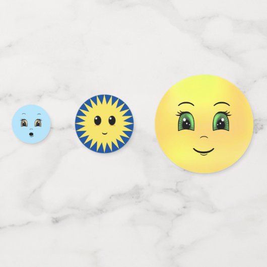 Confettis Visages Joyeux modernes en bleu clair et jaune (Derrière)