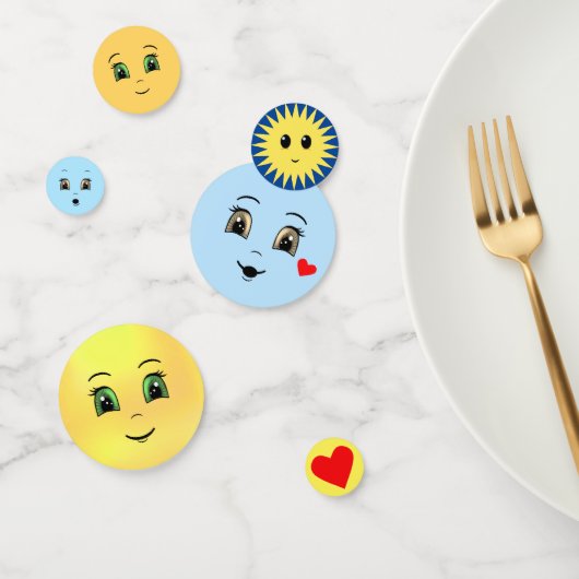 Confettis Visages Joyeux modernes en bleu clair et jaune (Groupe)