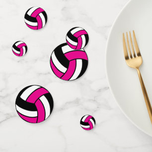 Confettis Volley-ball rose chaud, noir et blanc
