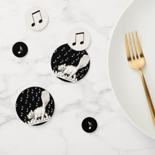 Confettis White Wing Cat sur les notes de musique de piano