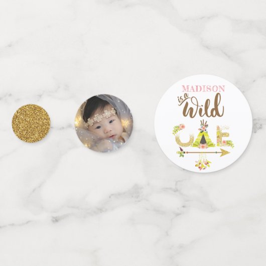 Confettis Wild One Personnalisé Girl First Birthday Photo (Derrière)