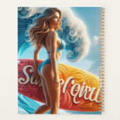 Confident Surfer Girl Walking Beach Waves Art (Dos)