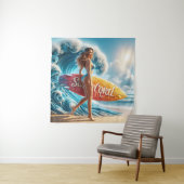 Confident Surfer Girl Walking Beach Waves Art Wandkleed (In situ)