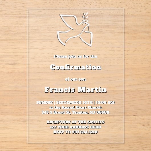 Confirmation Acrylic Invitations (Recto)